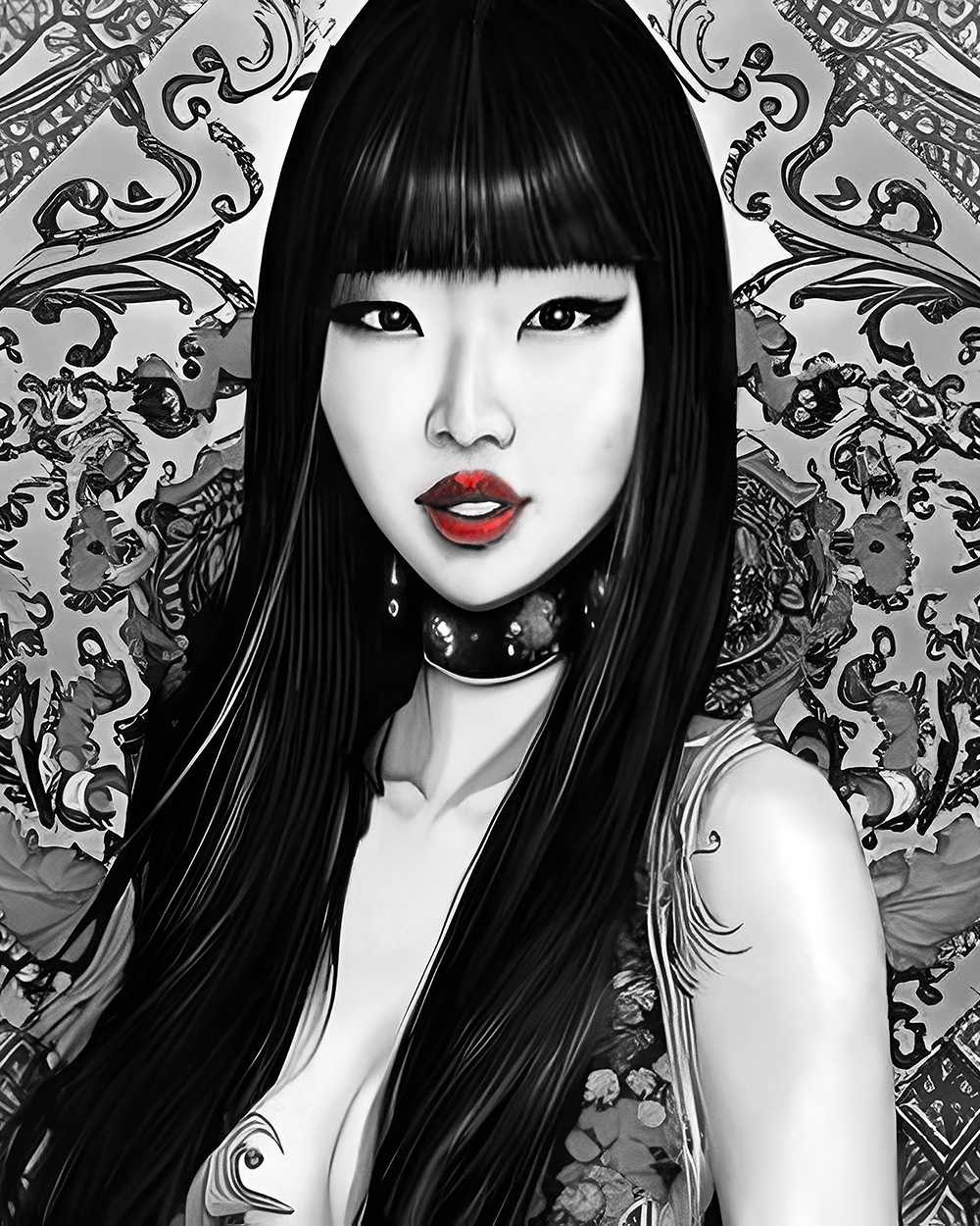 Asian Beauty 2 Digital Art red lips