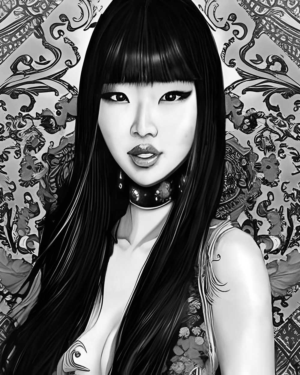 Asian Beauty 2 Digital Art bw